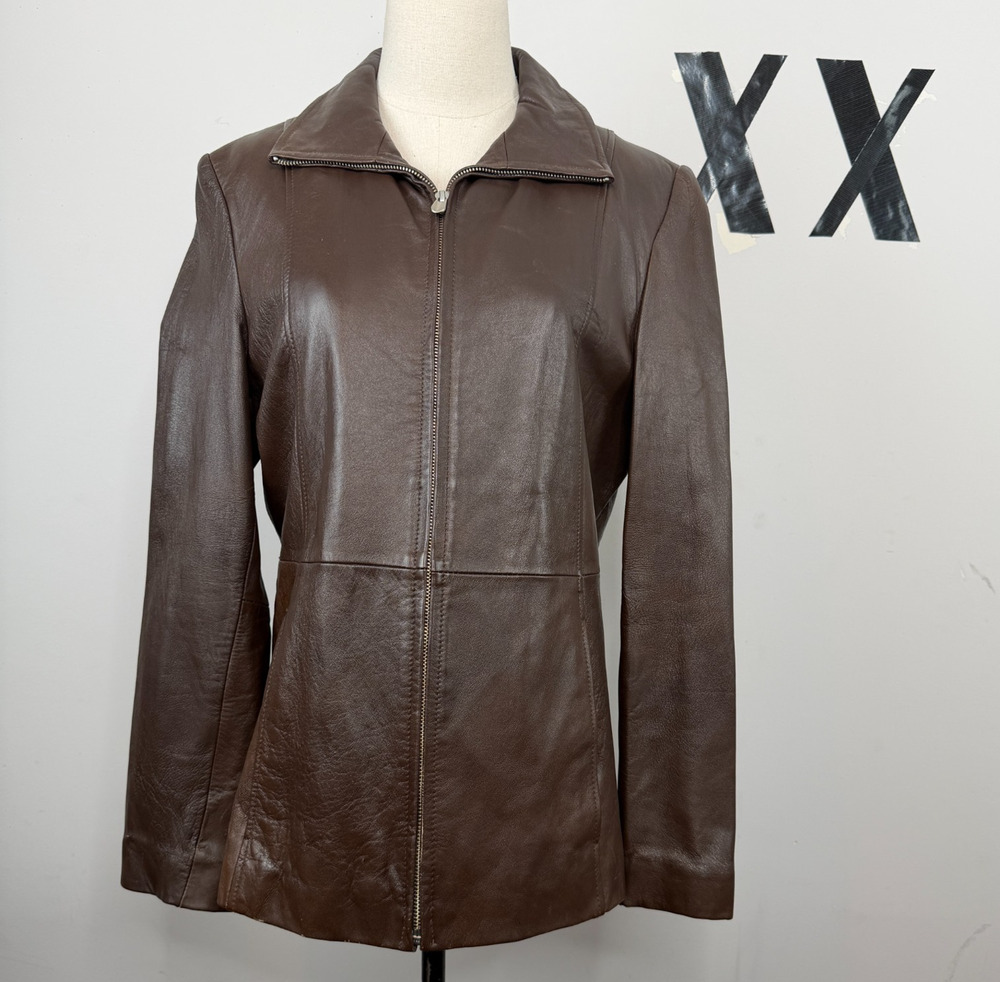Vintage 90s Wilsons Leather Pelle Studio Chocolate Brown Thinsulate Zip Jacket L